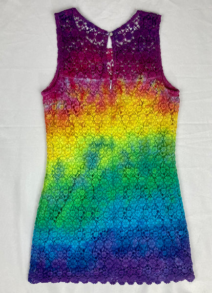 Ladies Rainbow Lacey Upcycled Dress, size 7