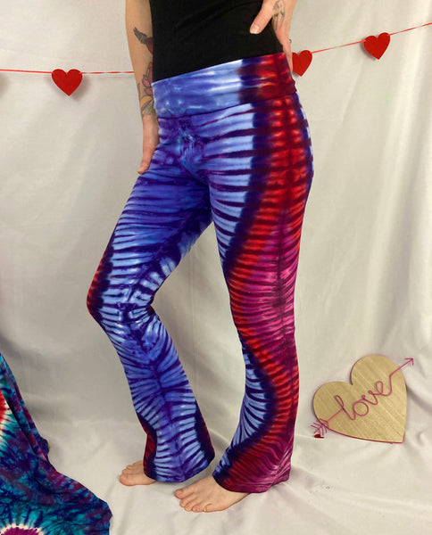 Women's Purple/Red Swirl Tie-Dyed Yoga Pants, XS