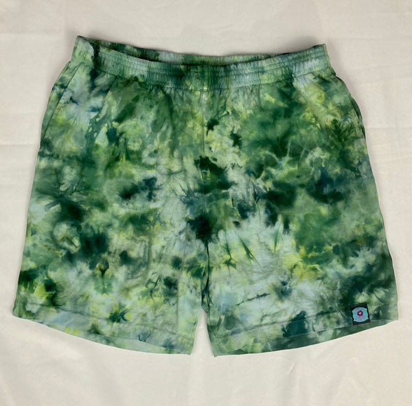 Men’s/Unisex Green Ice-Dyed Shorts, M (32)