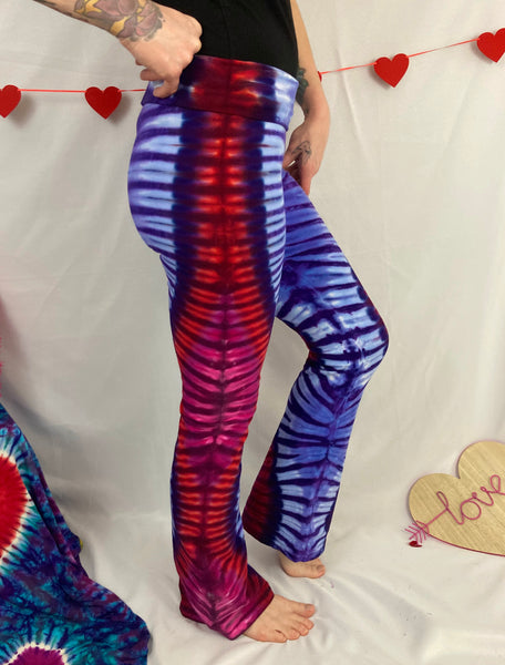Women's Purple/Red Swirl Tie-Dyed Yoga Pants, XS
