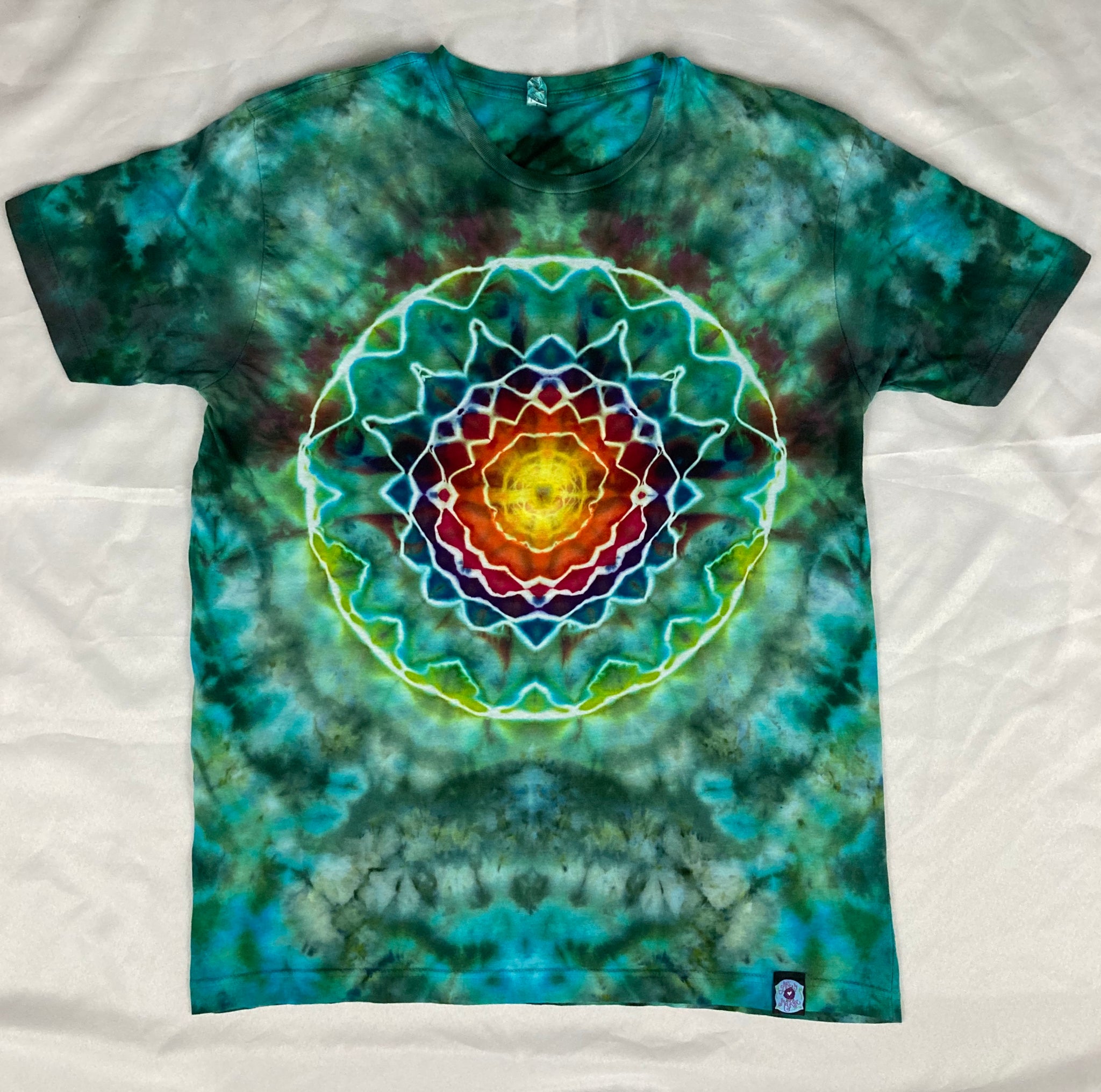 Adult Green/Rainbow Mandala Ice-Dyed Tee, L