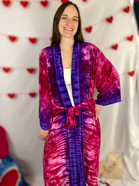 Adult Valentine’s Heart Tie-Dyed Rayon Robe, O/S