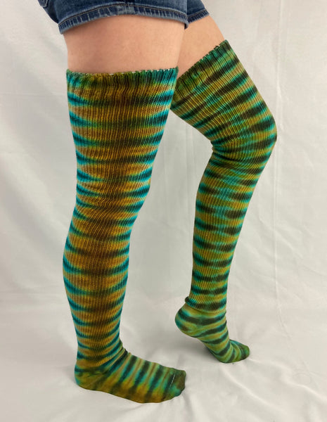 Adult Earth tone Tie-dyed Thigh High Socks, 9-11