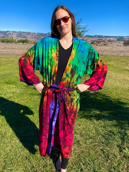 Adult Rainbow/Purple Bear Tie-Dyed Rayon Robe, O/S