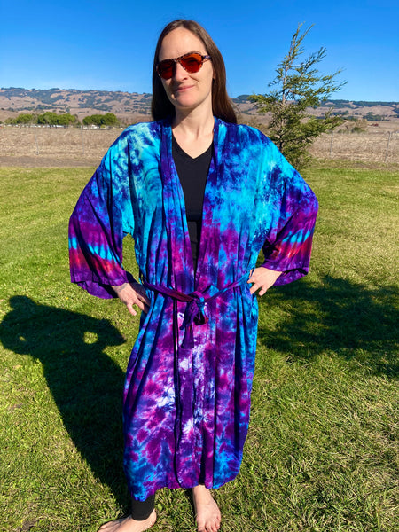 Adult Blue/Purp Stealie Mandala Tie-Dyed Rayon Robe, O/S