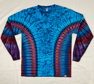 Adult Blue/Red Tie-Dyed Long Sleeve Tee, L