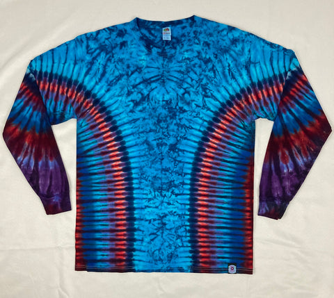 Adult Blue/Red Tie-Dyed Long Sleeve Tee, L
