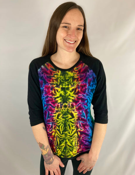 Women's Black Rainbow Crush Tie-dyed Baseball Tee, S