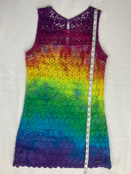 Ladies Rainbow Lacey Upcycled Dress, size 7