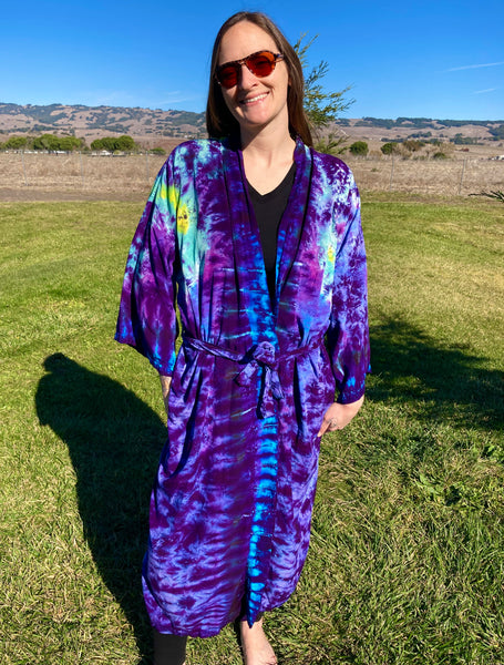 Adult Warm/Purple Stealie Tie-Dyed Rayon Robe, O/S