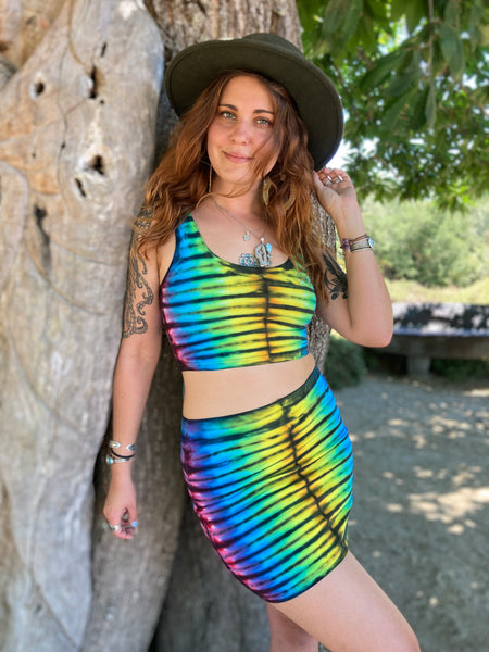 Women's Rainbow/Black Tie-Dyed Mini Skirt, S/M