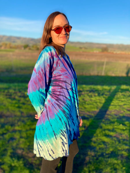 Women’s Blue/Purple Spiral Tie-dyed Half Moon Jacket, XL