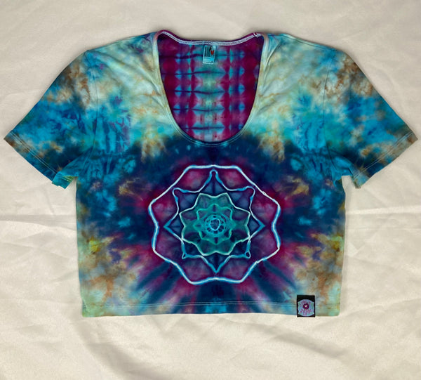 Women’s Earthy Mandala Ice-Dyed S/S Crop Top, L