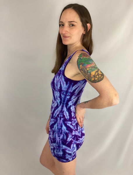 Women's Purple Tie-Dyed Rayon Mini Dress, M & L