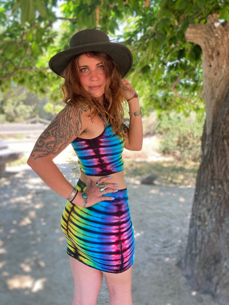 Women's Rainbow/Black Tie-Dyed Mini Skirt, S/M