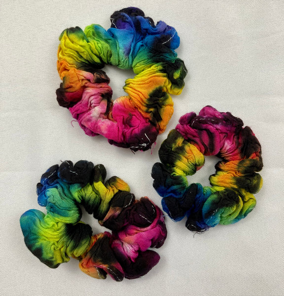 Multi-Colored Rayon Tie-dyed Hair Scrunchies