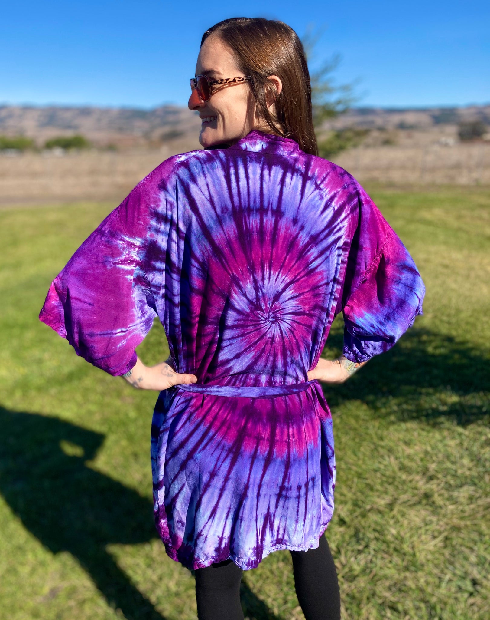 Adult Purple Spiral Tie-Dyed Rayon Short Robe, O/S