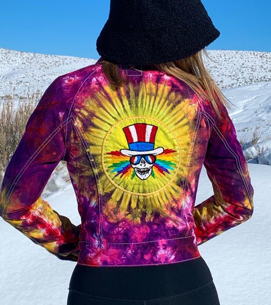 Women’s Hand Embroidered Tie-dye Jacket, Uncle Sam, M