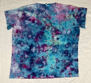 Ladies Blue/Pink Ice-dyed V-Neck Tee, 3XL