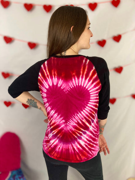 Women's Valentine’s Heart Tie-dyed Baseball Tee, S