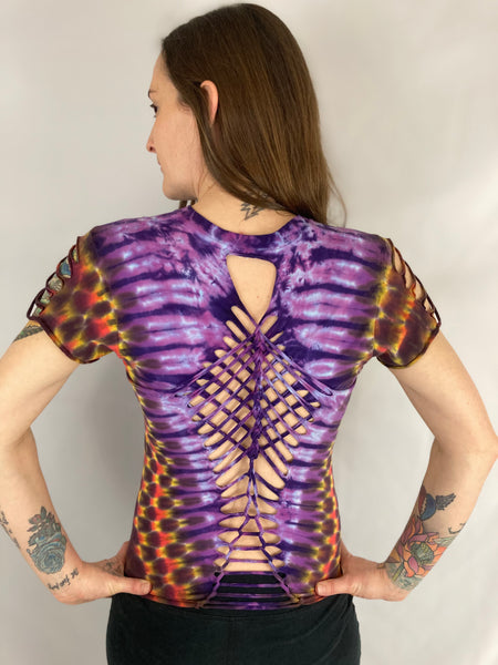 Ladies Purple Sunset Snipped Tee, S/M