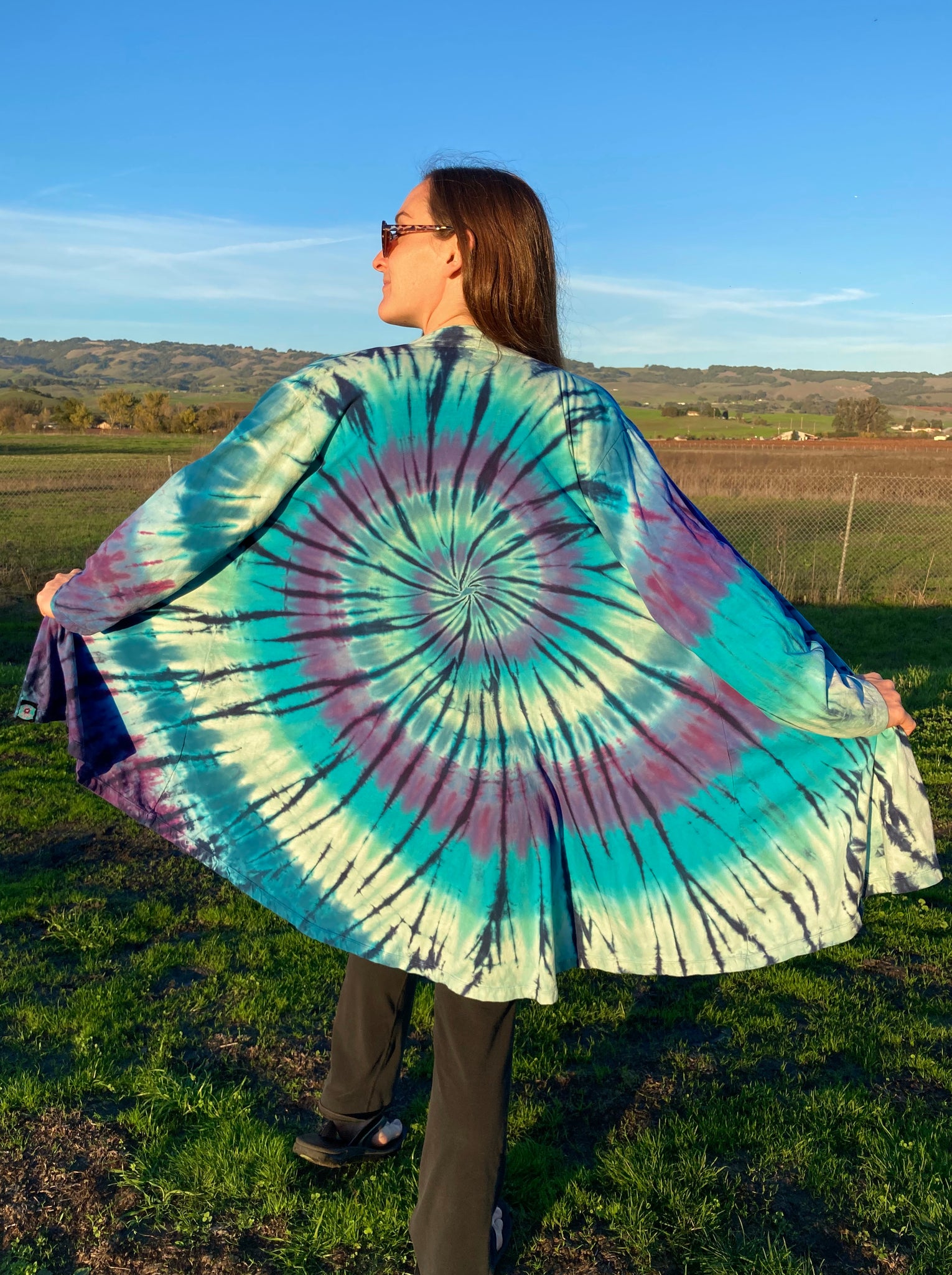 Women’s Blue/Purple Spiral Tie-dyed Half Moon Jacket, XL