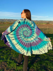 Women’s Blue/Purple Spiral Tie-dyed Half Moon Jacket, XL