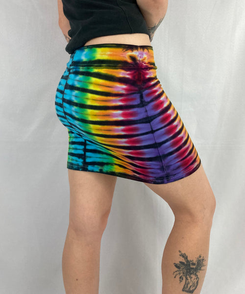 Women's Rainbow/Black Tie-Dyed Mini Skirt, XS/S
