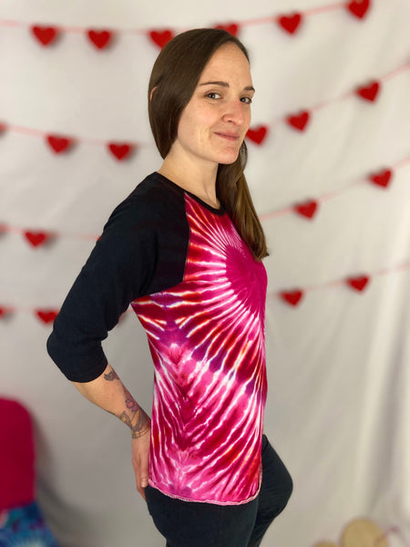 Women's Valentine’s Heart Tie-dyed Baseball Tee, S