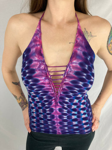 Ladies Pink/Purple Snipped Halter Top, S/M