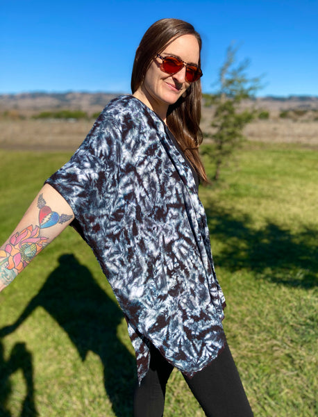 Women's Black/Gray Rayon Asymmetric Ruana Jacket, O/S