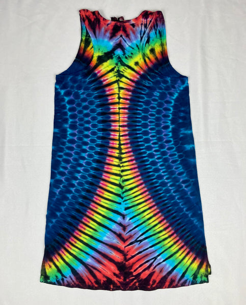 Ladies Blue/Rainbow Tie-Dyed Tank Dress, L