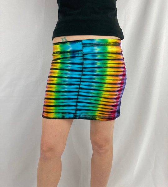 Women's Rainbow/Black Tie-Dyed Mini Skirt, XS/S