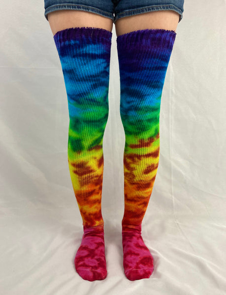 Adult Rainbow Crush Tie-dyed Thigh High Socks, 9-11