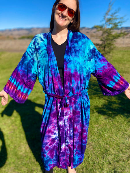 Adult Blue/Purp Stealie Mandala Tie-Dyed Rayon Robe, O/S