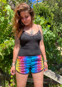 Women’s Rainbow/Black Tie-dyed Running Shorts, M