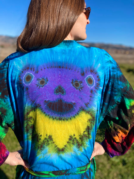 Adult Rainbow/Purple Bear Tie-Dyed Rayon Robe, O/S