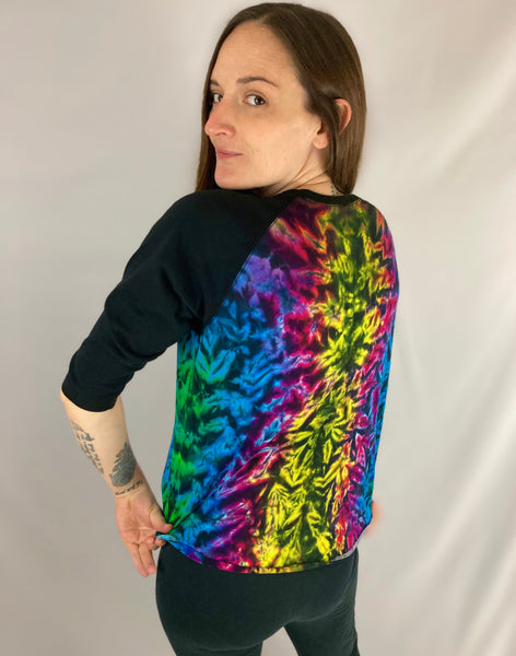 Women's Black Rainbow Crush Tie-dyed Baseball Tee, S