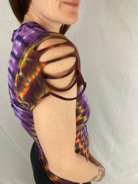 Ladies Purple Sunset Snipped Tee, S/M