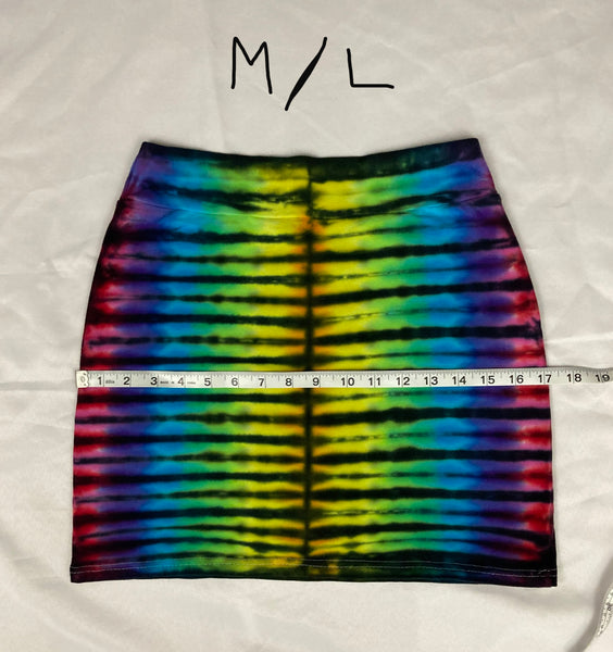Women's Rainbow/Black Tie-Dyed Mini Skirt, S/M