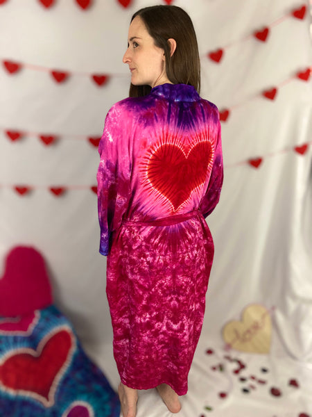 Adult Valentine’s Heart Tie-Dyed Rayon Robe, O/S
