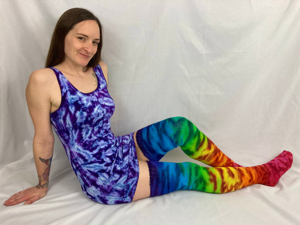 Women's Purple Tie-Dyed Rayon Mini Dress, M & L