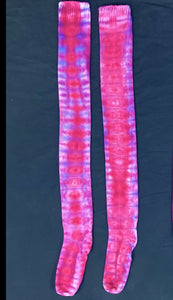 Adult Pink/Red Ice-dyed Thigh High Socks, 9-11