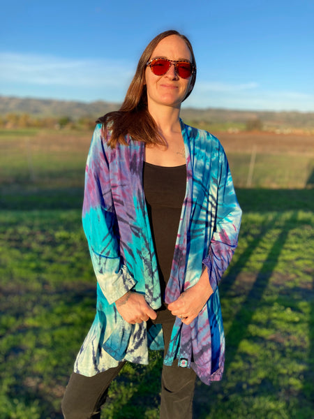 Women’s Blue/Purple Spiral Tie-dyed Half Moon Jacket, XL