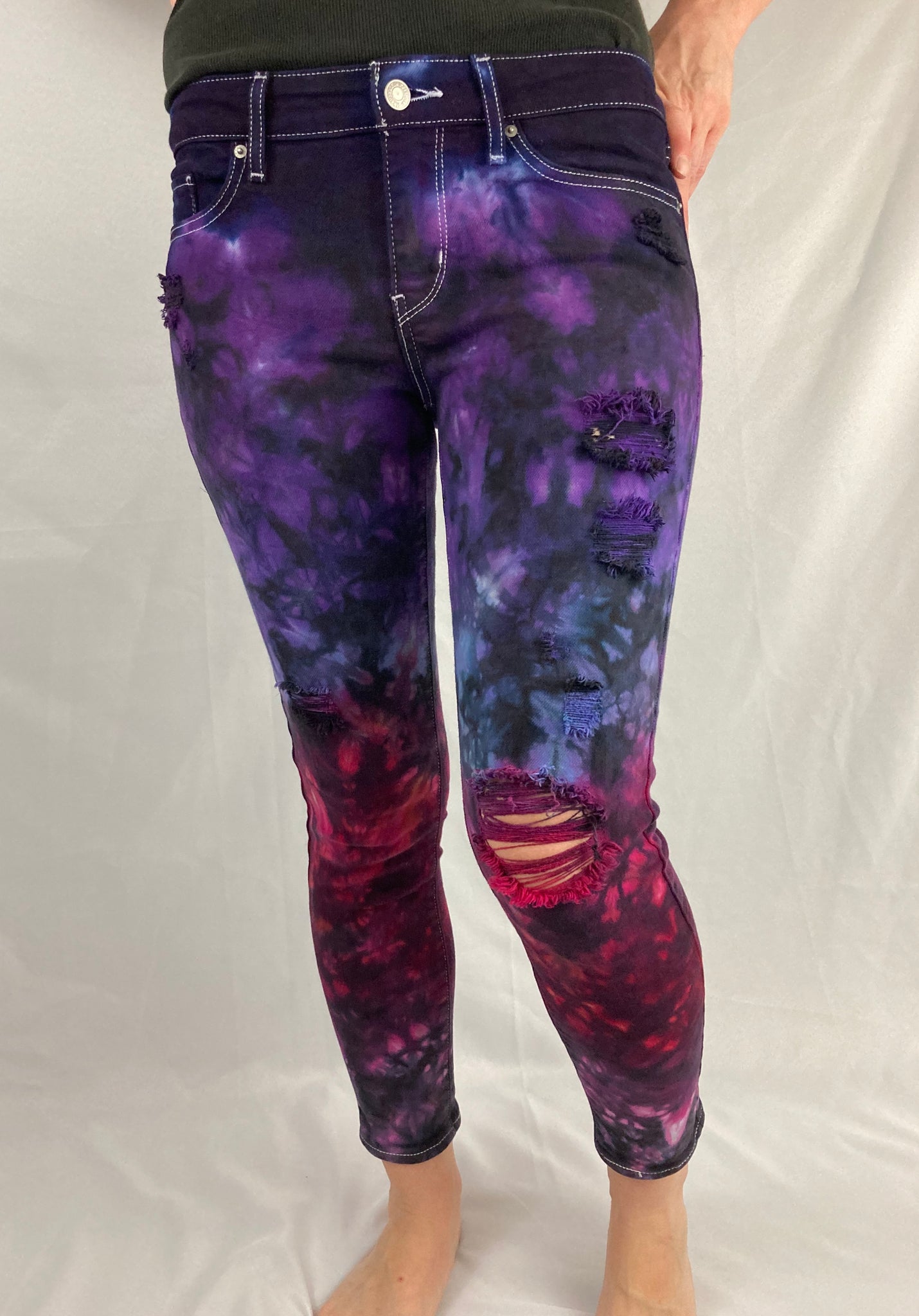 Ladies Purple/Red Ombré Upcycled Levi’s Jeans, 28