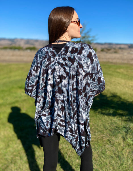 Women's Black/Gray Rayon Asymmetric Ruana Jacket, O/S