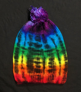 Rainbow Purple Pom Tie-Dyed Knit Hat (one size)