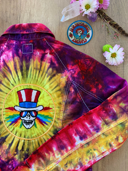 Women’s Hand Embroidered Tie-dye Jacket, Uncle Sam, M