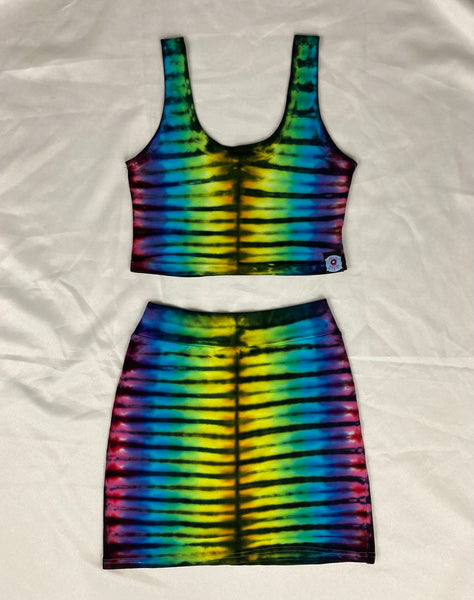 Women's Rainbow/Black Tie-Dyed Crop Top, S-XL