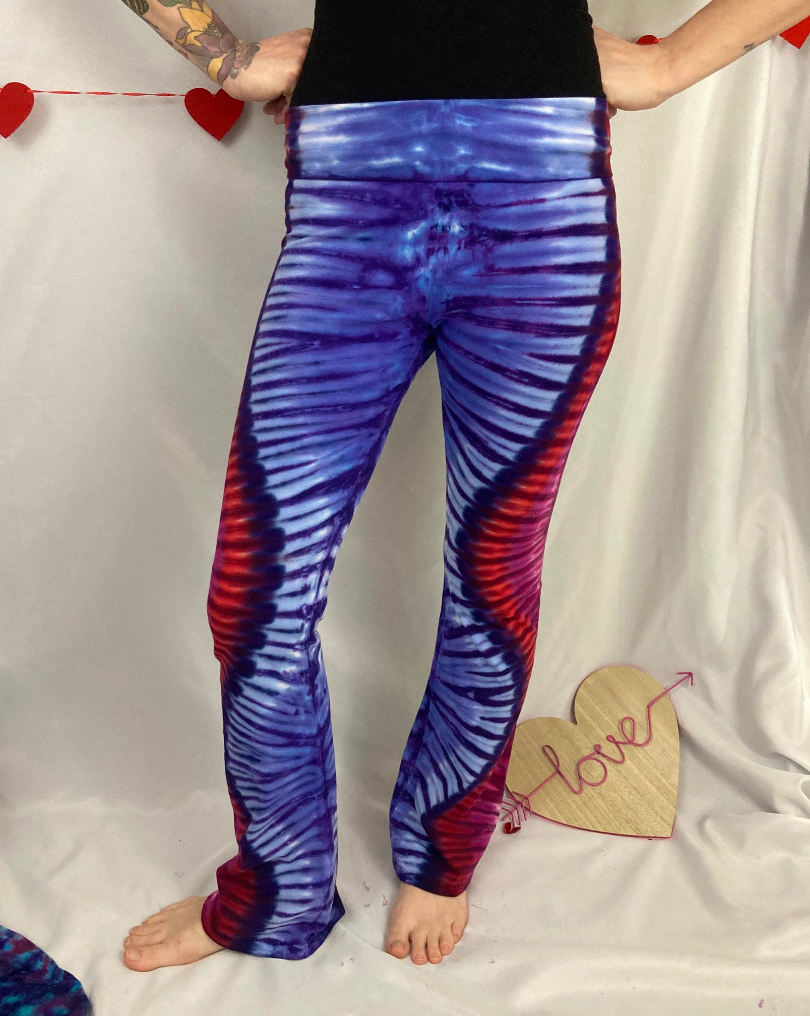 Women's Purple/Red Swirl Tie-Dyed Yoga Pants, XS